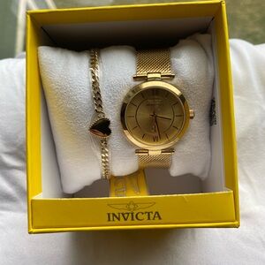 Invicta Women's Gold Watch with Heart Bracelet